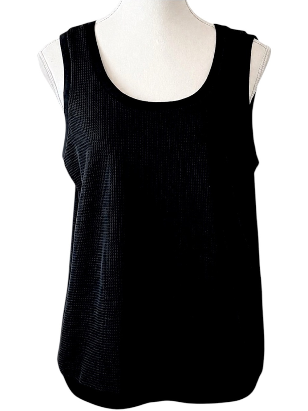 Jones New York Black Mesh Tank Top Womens L Sleeveless Blouse Layering Top